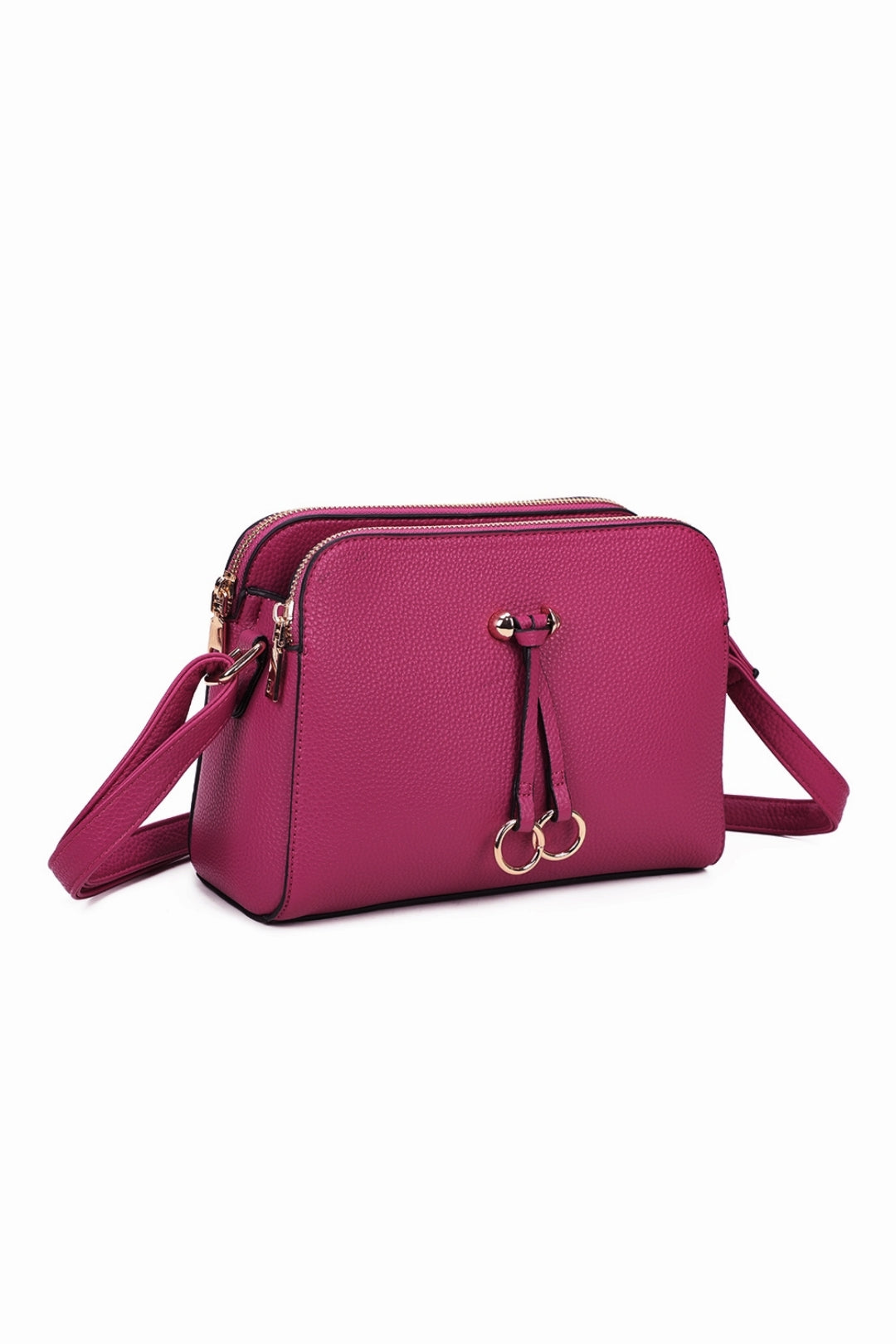Metz Twin Rings Charm Three Zipped Sections PU Leather Crossbody Bag - RB230621