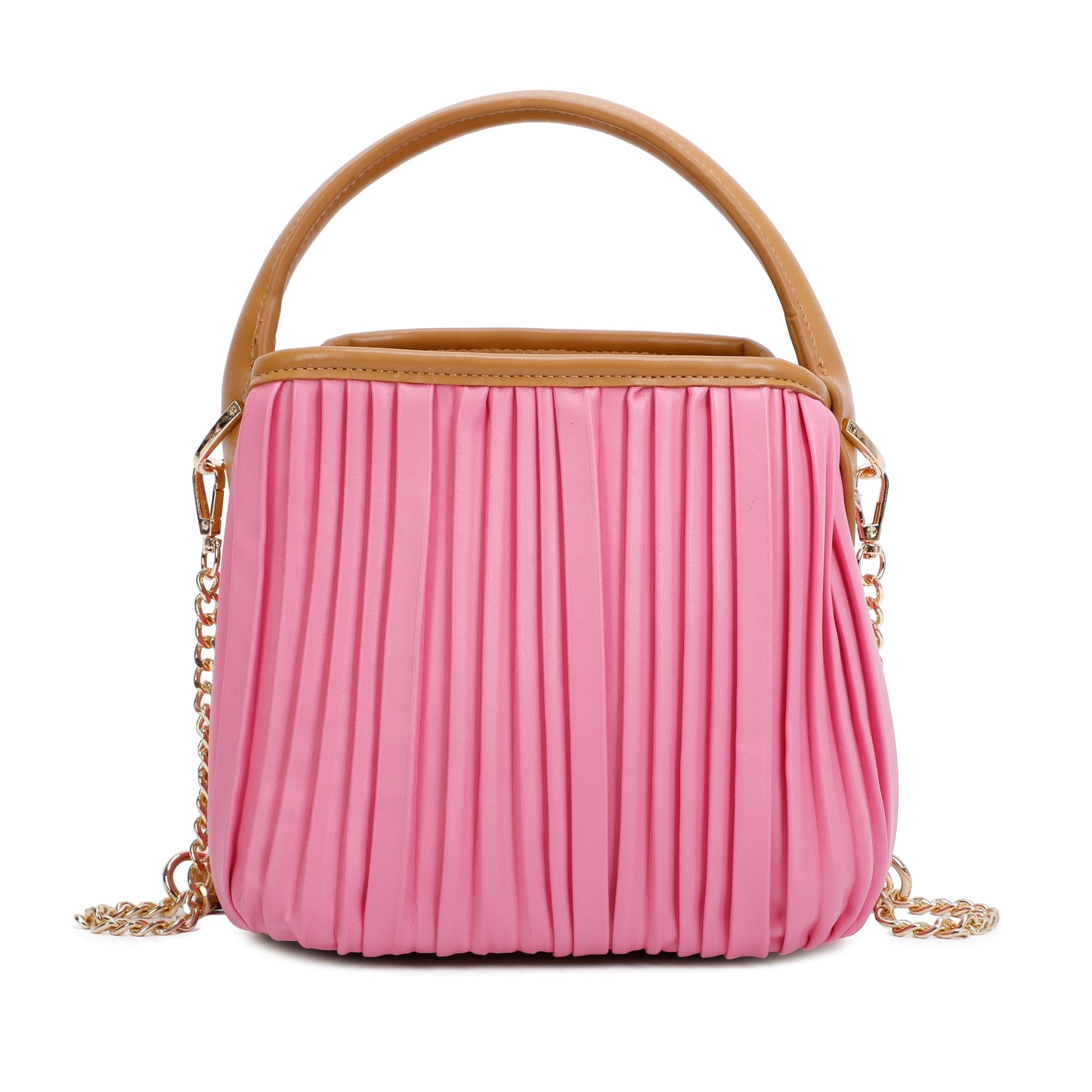 Ruffled Faux Leather Handle Handbag