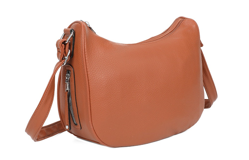 Noma Dual Compartments PU Leather Crossbody Bag with Side Zip Pockets