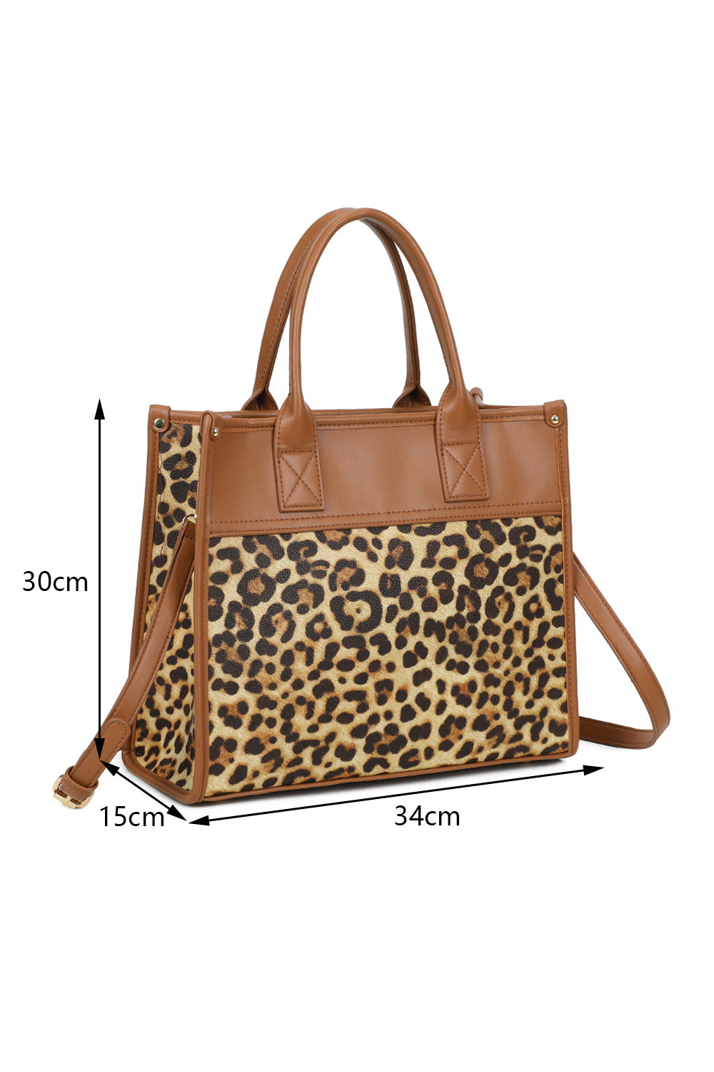Glam Plain PU Leather Top Handle Crossbody Bag With Leopard Stripes (New) - RB250467N