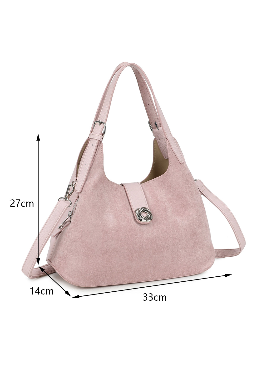 Caly Suede Tri-Compartments Top Handbag Hobo Bag with Detachable Strap - RJ250972