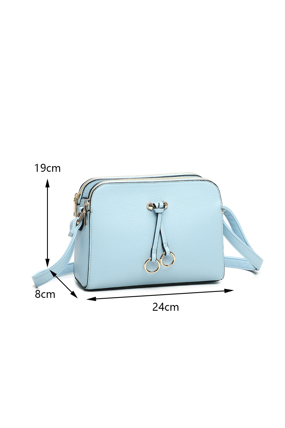 Yubiwa Twin Rings Charm Tri-Compartments PU Leather Crossbody Bag