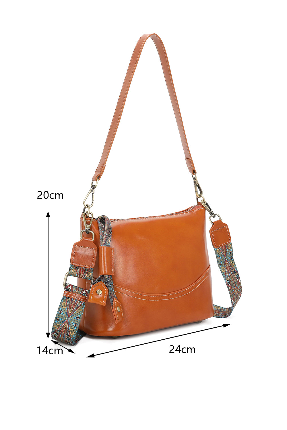 Rivier Leather Crossbody Shoulder Bag With Canvas Strap