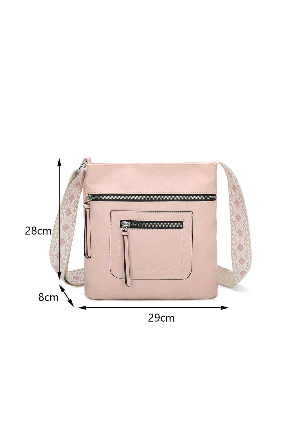 Iki Quadruple Zips PU Leather Crossbody Messenger Bag with Canvas Strap