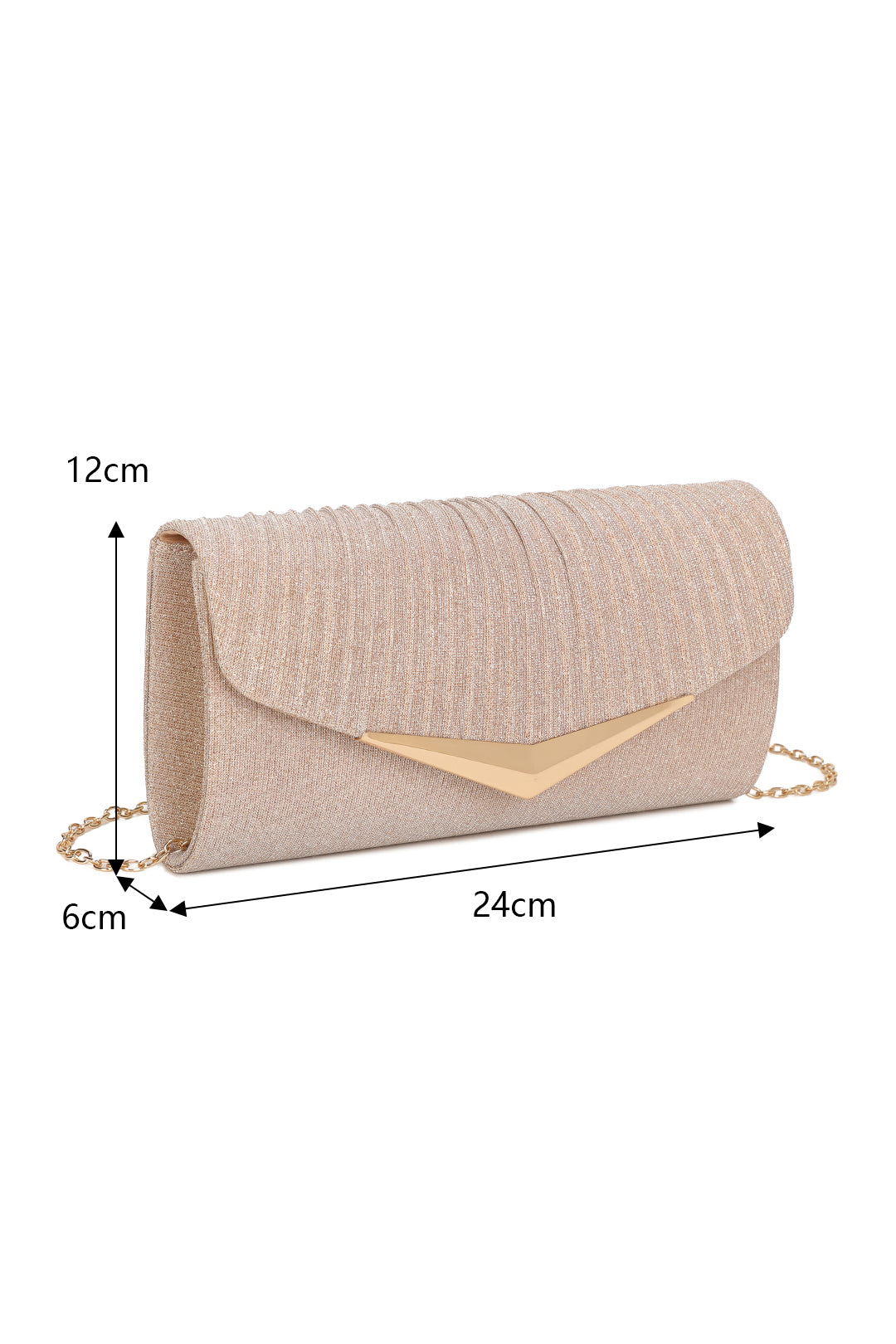 Celeste Fold Over V-shaped metal Pleated Glittering Clutch Bag - RH2601