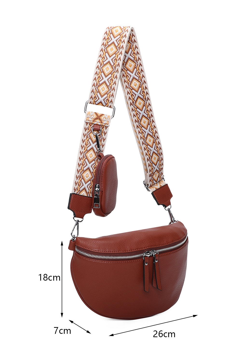 Mara Double Zip Crossbody Bag with Canvas Strap and Mini Purse