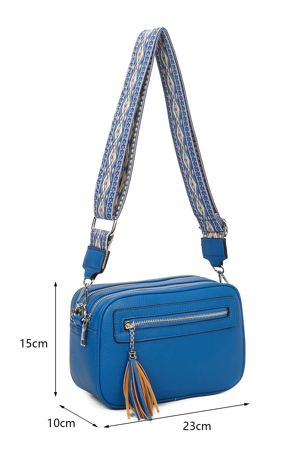 Quadriple Zipped Tassel Crossbody with Canvas Strap