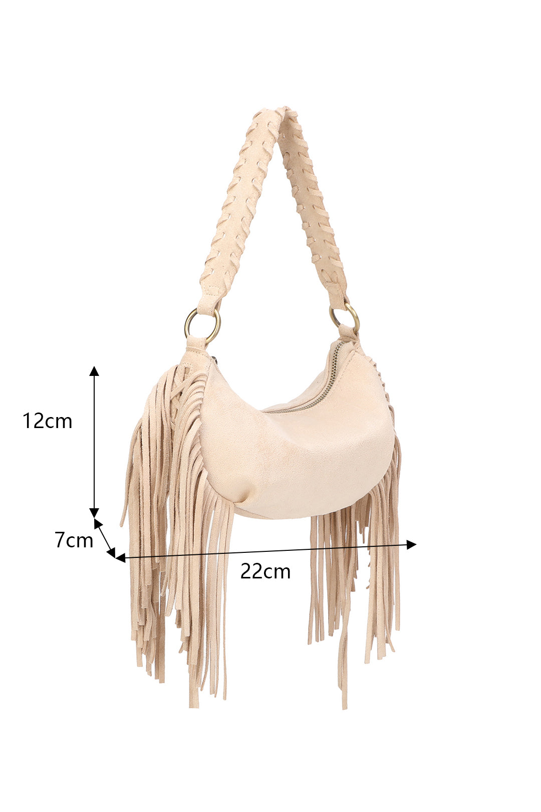 Aurex Faux Suede Fringe Tassel Crossbody Hobo Bag With Handwoven Strap - RJ250976