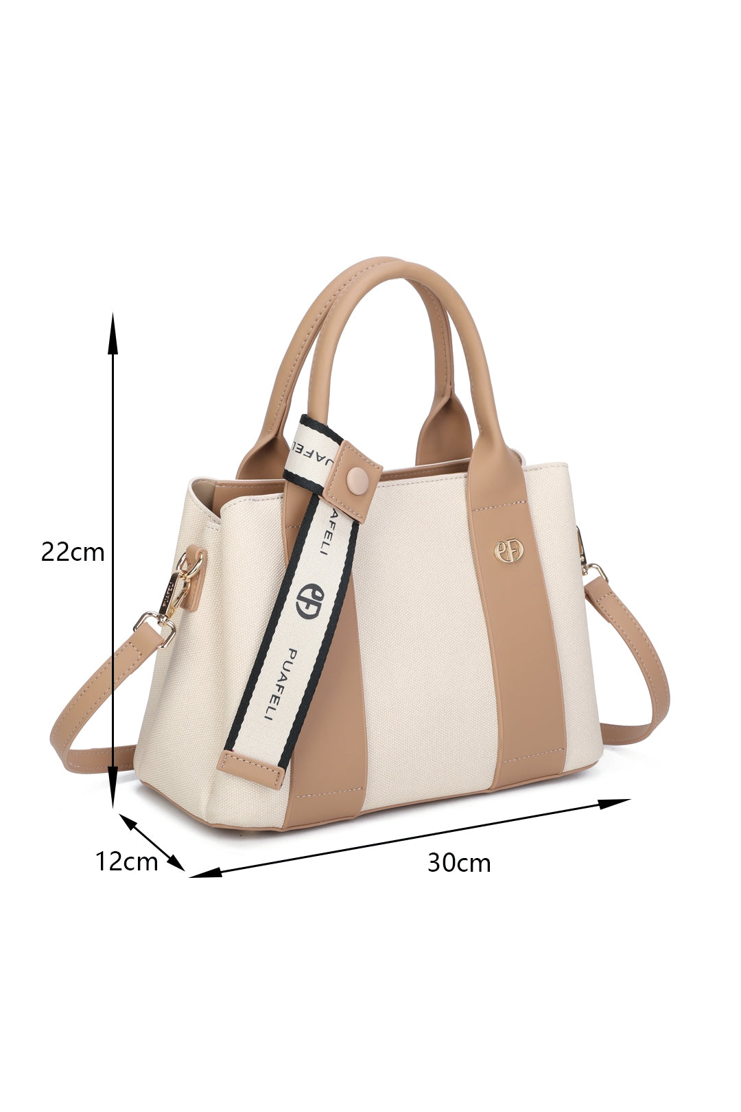 Mori PU Leather Triple Compartment Structured Canvas Top-Handle Tote Bag - RY250972