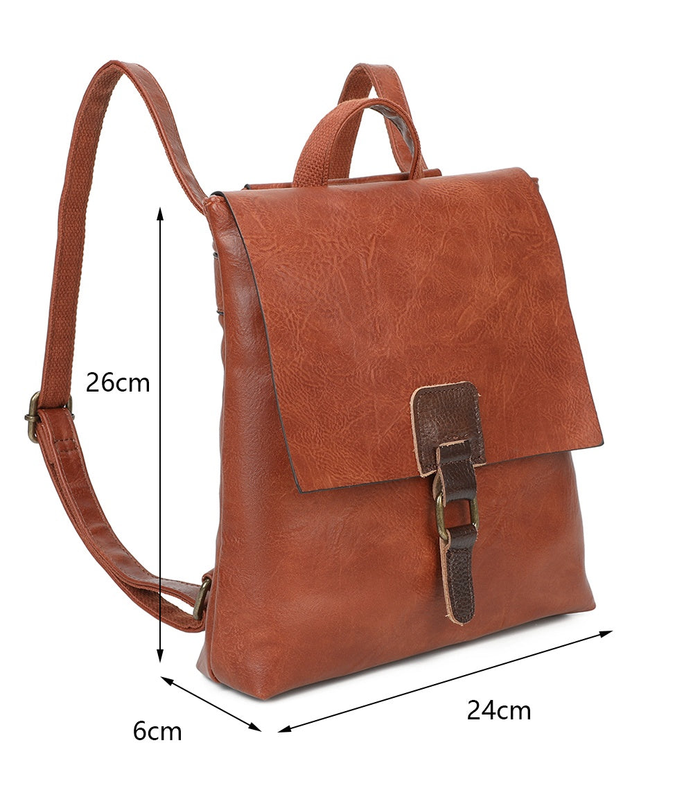 Allan Mini PU Leather Convertible Backpack Crossbody Bag with Real Leather Magnetic Fastening