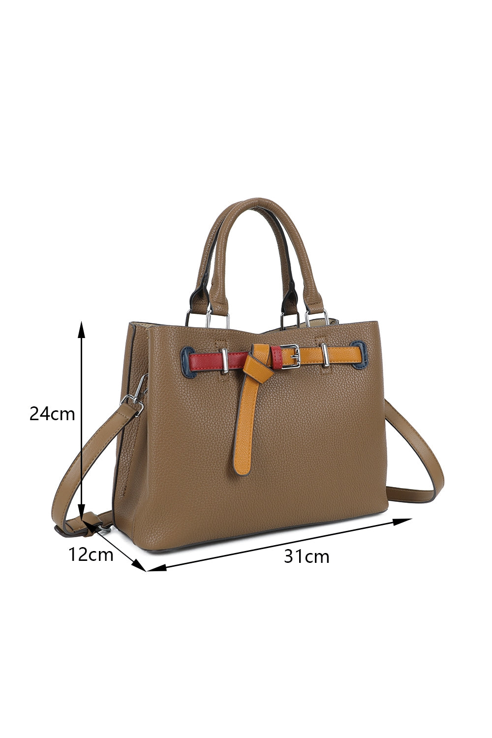 Beltline Muse Triple Compartments PU Leather Top Handle Crossbody Bag - RY250425