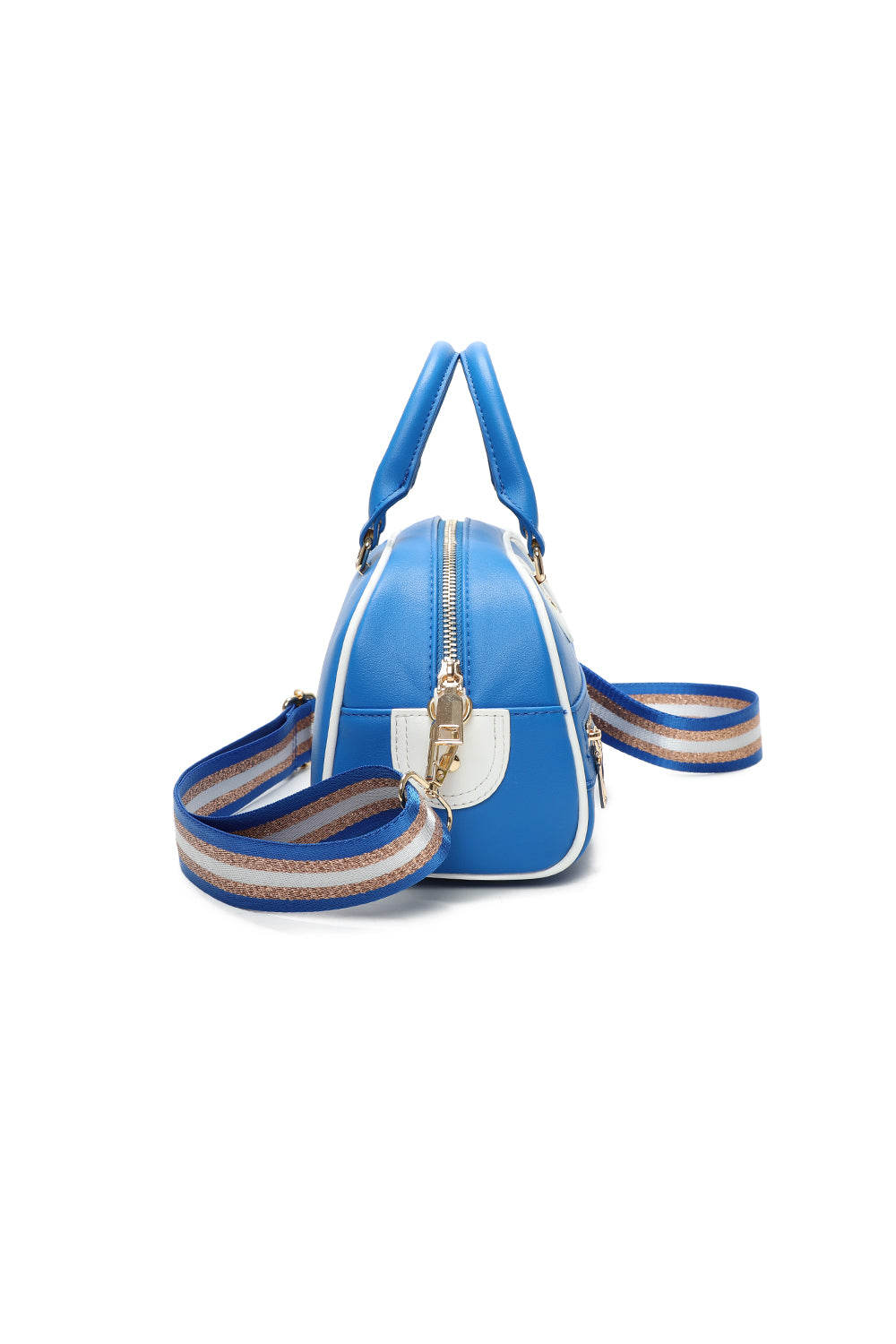 Cara Two-Tone Vegan Mini Sports-Style Handbag with Golden Glitter Patterned Strap