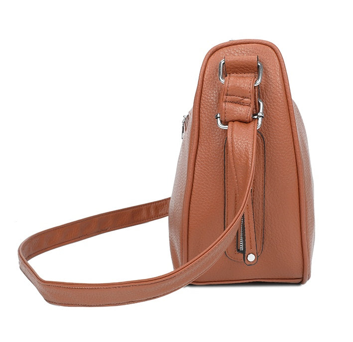 Noma Dual Compartments PU Leather Crossbody Bag with Side Zip Pockets