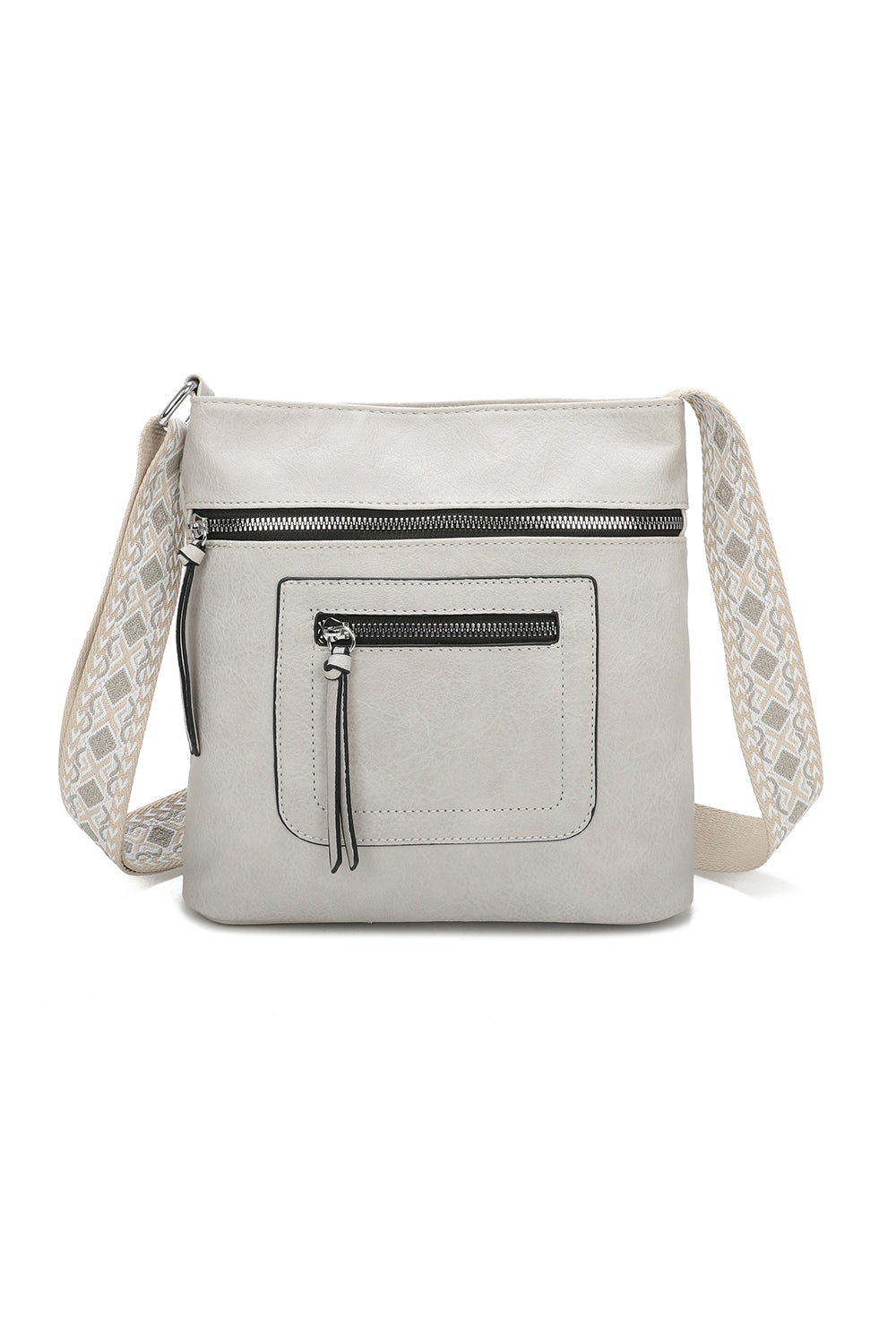 Iki Quadruple Zips PU Leather Crossbody Messenger Bag with Canvas Strap