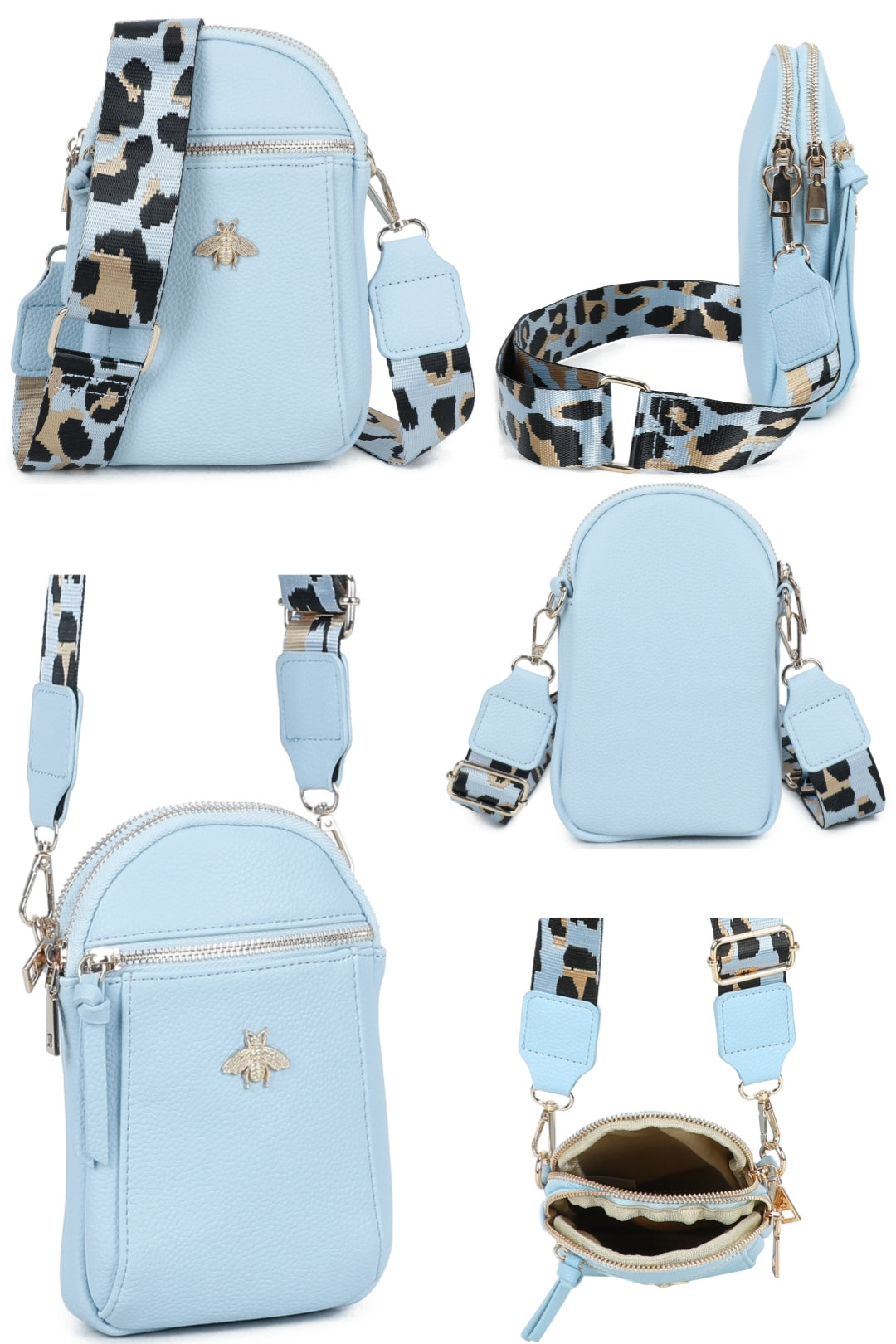 Gabby Bee Badge Triple Pockets Crossbody Phone Bag with Canvas Strap - RB230921
