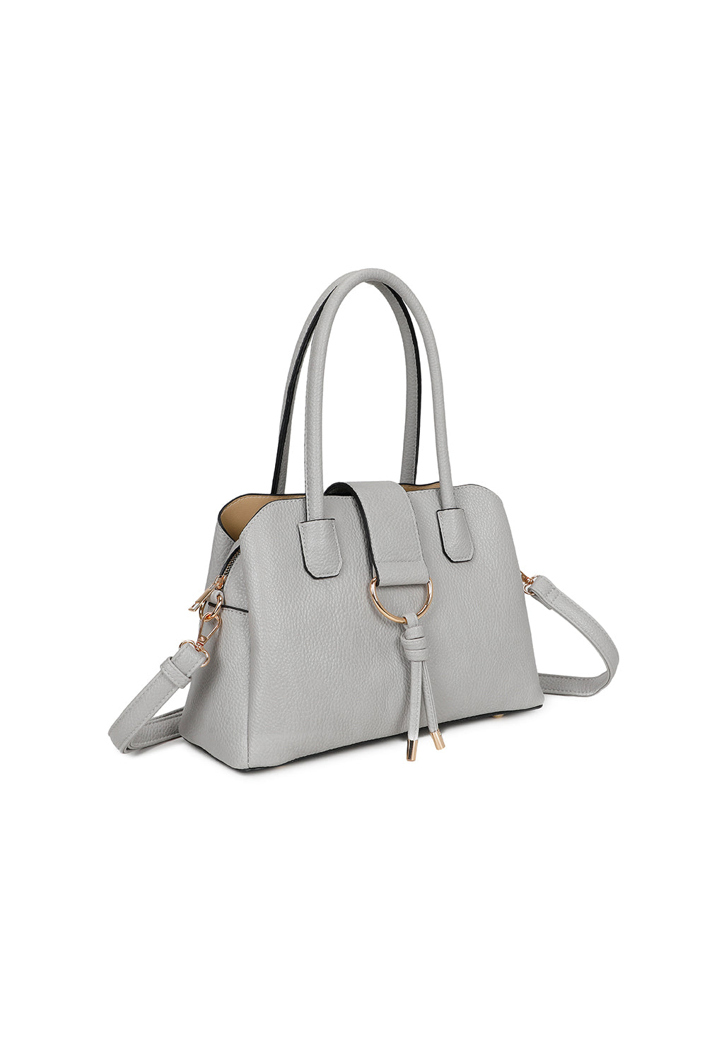 BellaElan PU Leather Triple Compartment Handbag with a metal D-ring Ornament and an Extra Long Strap - RJ241072