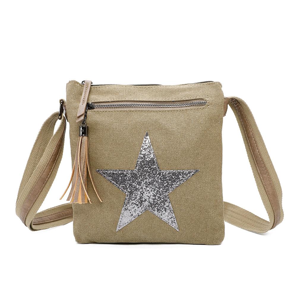 Triple Zip Star Tassel Crossbody Messenger Bag