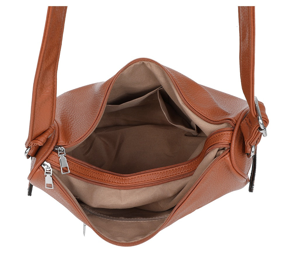 Noma Dual Compartments PU Leather Crossbody Bag with Side Zip Pockets