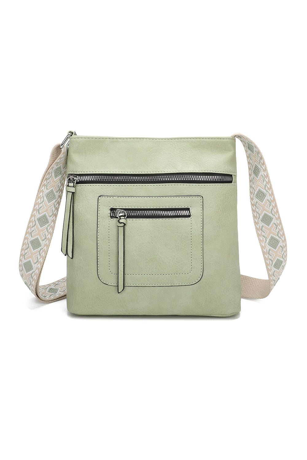 Iki Quadruple Zips PU Leather Crossbody Messenger Bag with Canvas Strap