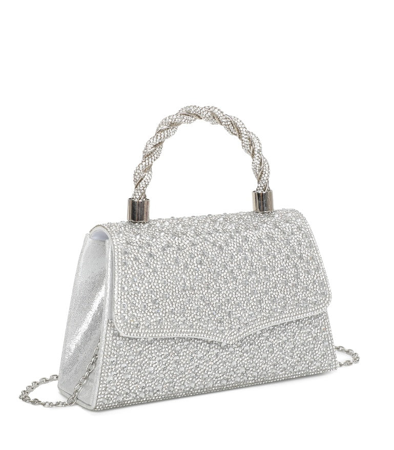 Diamante Trapezoid Shaped Shoulder Top-Handle Evening Bag