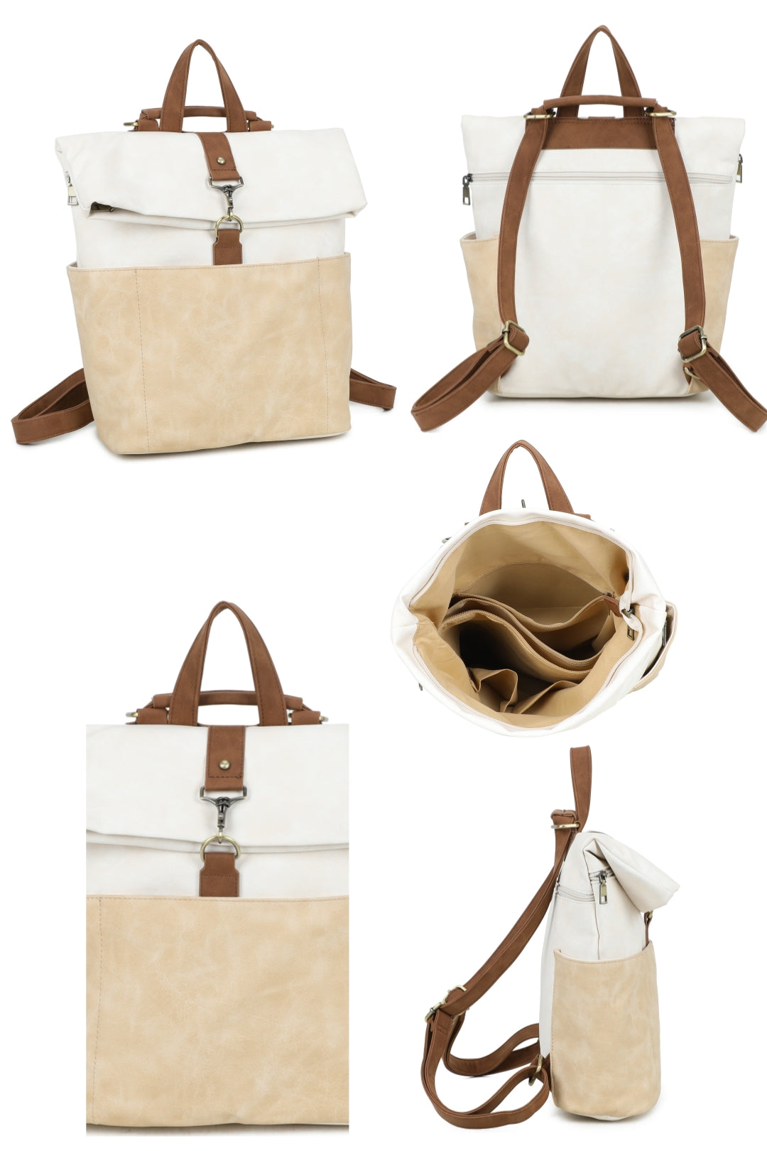 Terra Multi Pockets Fold-over Suede Leather Rucksack - RW250901