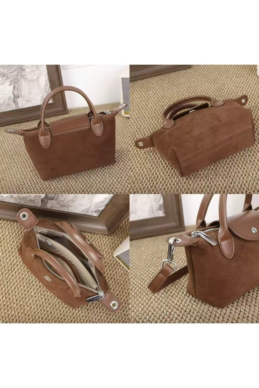 Forma Suede Real Leather Top-Handle Crossbody Bag - VL2508