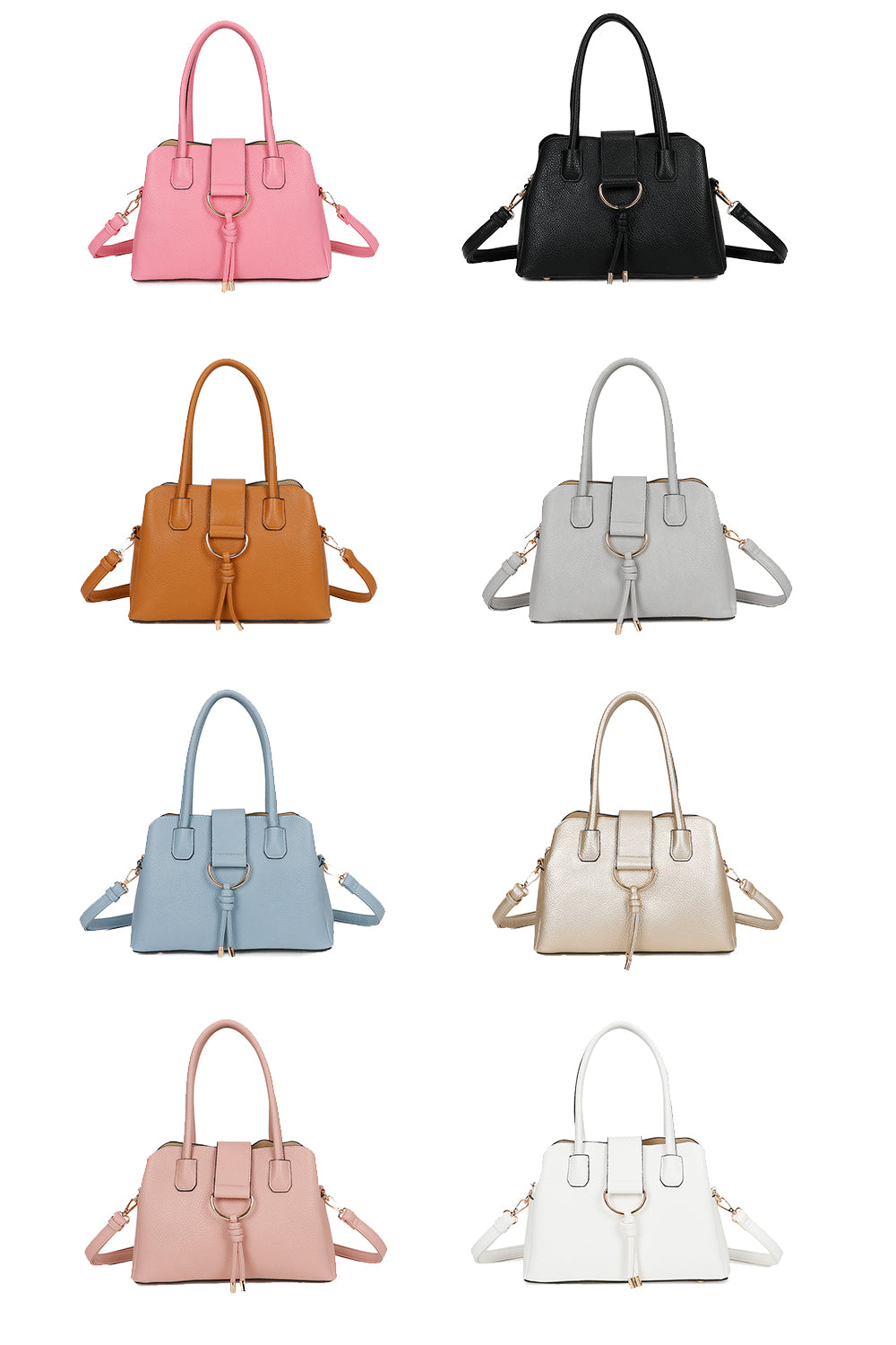 BellaElan PU Leather Triple Compartment Handbag with a metal D-ring Ornament and an Extra Long Strap - RJ241072