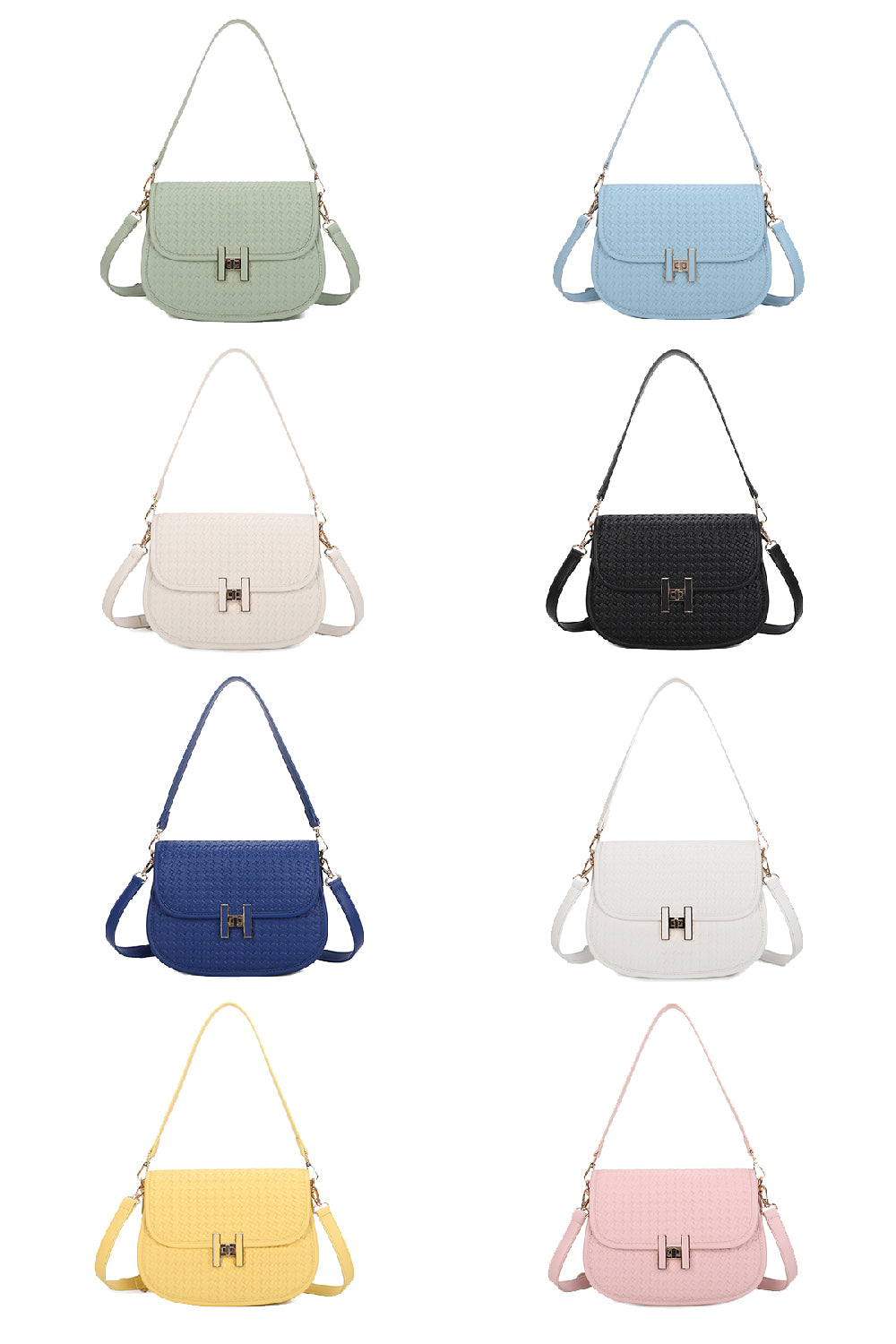 Echo PU Leather Woven Patterned Shoulder/Satchel Bag with Extra Long Strap - ry241058