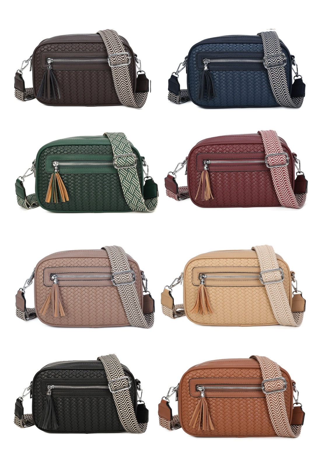 Forte Tassel Woven Pleated Zip Crossbody Bag With Canvas Strap - RB260511