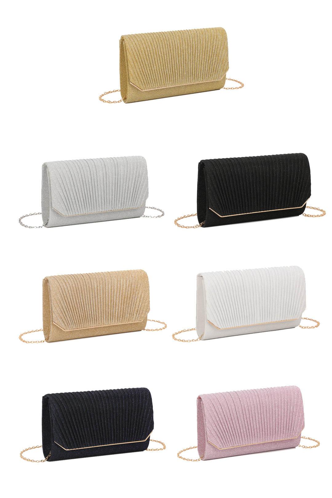 Celinea Glittering Trim Pleated Crossbody Bag With A Metal Chain - RH312