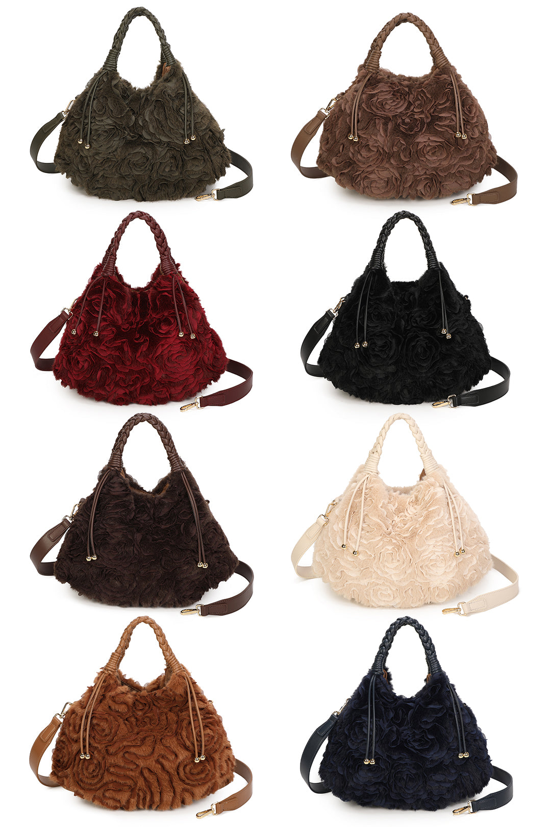 Dorelle Large Faux Fur Sewn Lace Flower Pattern Top Handle Shoulder Bag - RY260532