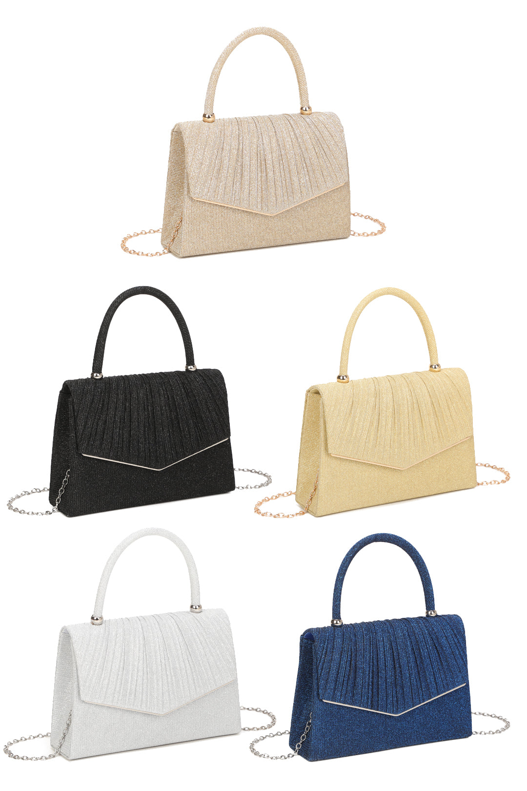 Aurenza Pleated Satin Top Handle Glittering Clutch Bag - RZ2512
