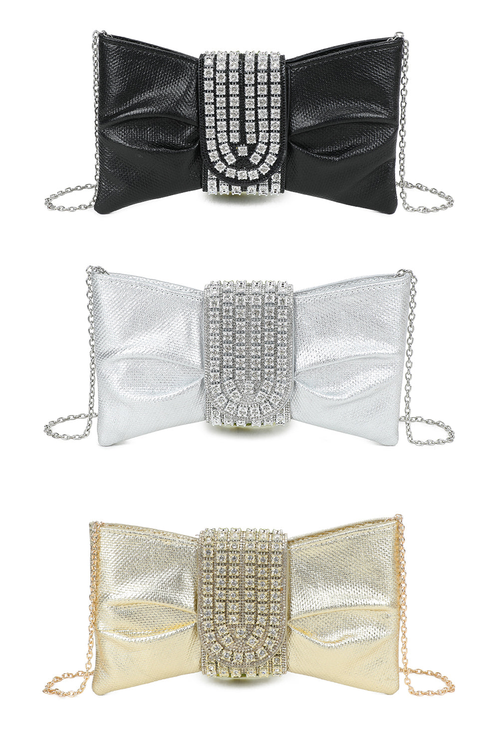 Virelline Tie Shape Flap Zip Top Diamante Clutch Bag - RZ2532