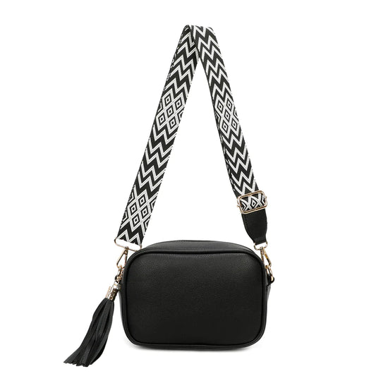 Moka Tassol Zip Crossbody Bag with Canvas Strap