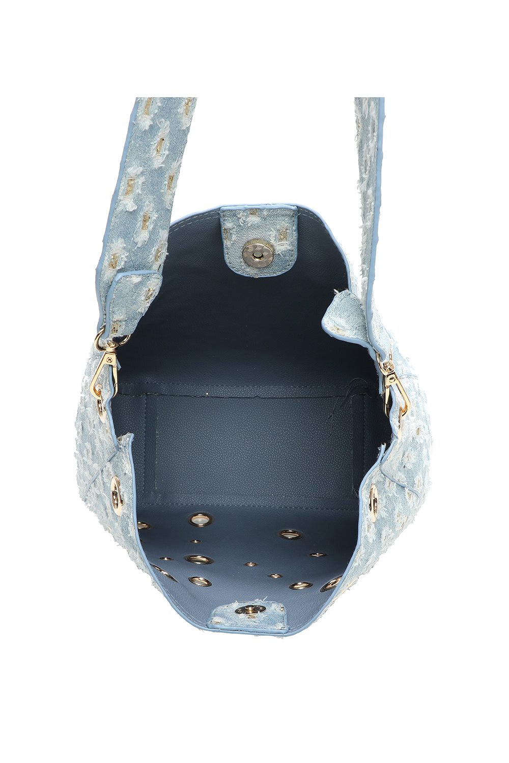 Denim Hole Hobo Shoulder Bag and Pouch 2-in-1 with Three-Tone Glitter Strap