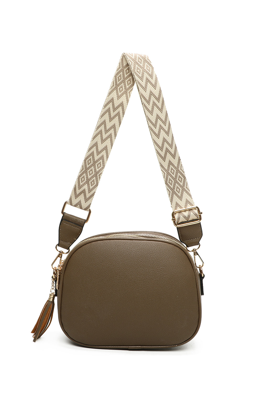 Nela Tassol Triple Zip Crossbody Bag with Canvas Strap