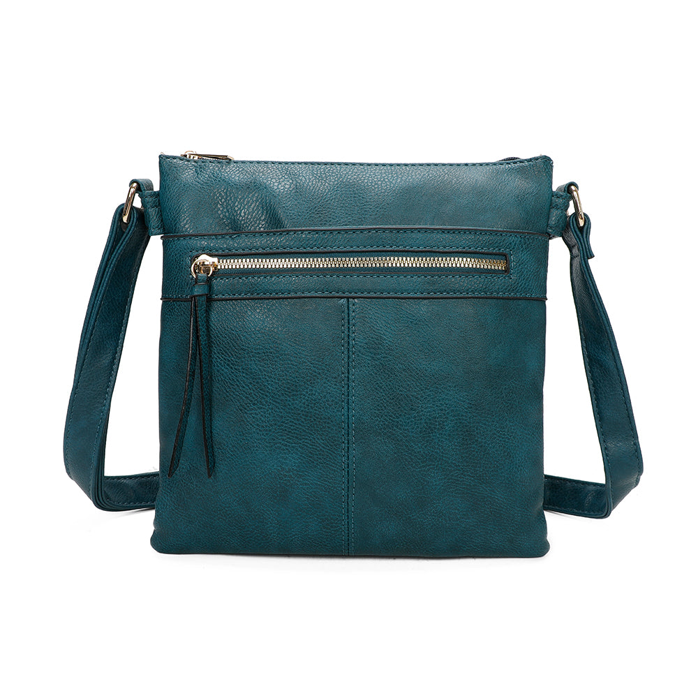 Triple Zip PU Leather Perry Crossbody Messenger Bag