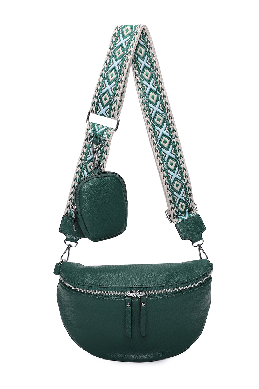 Mara Double Zip Crossbody Bag with Canvas Strap and Mini Purse