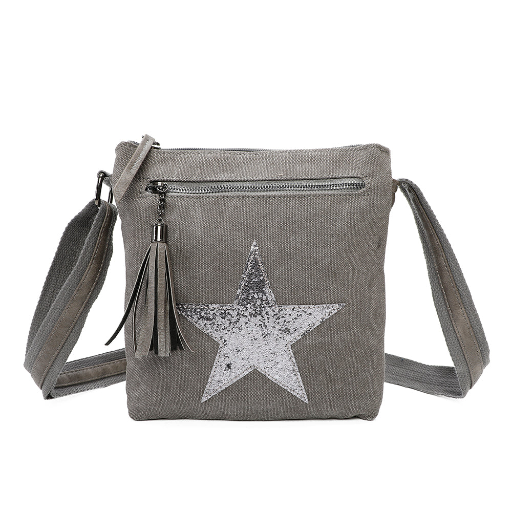 Triple Zip Star Tassel Crossbody Messenger Bag