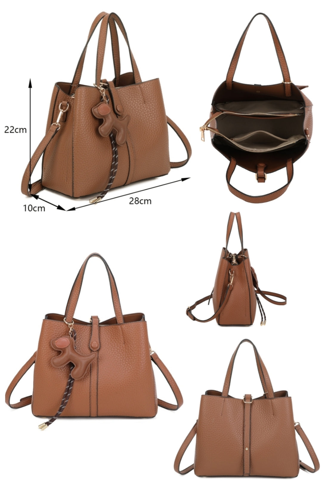 Bella PU Leather Triple Compartment HandBag With A Dog Charm - RB250468