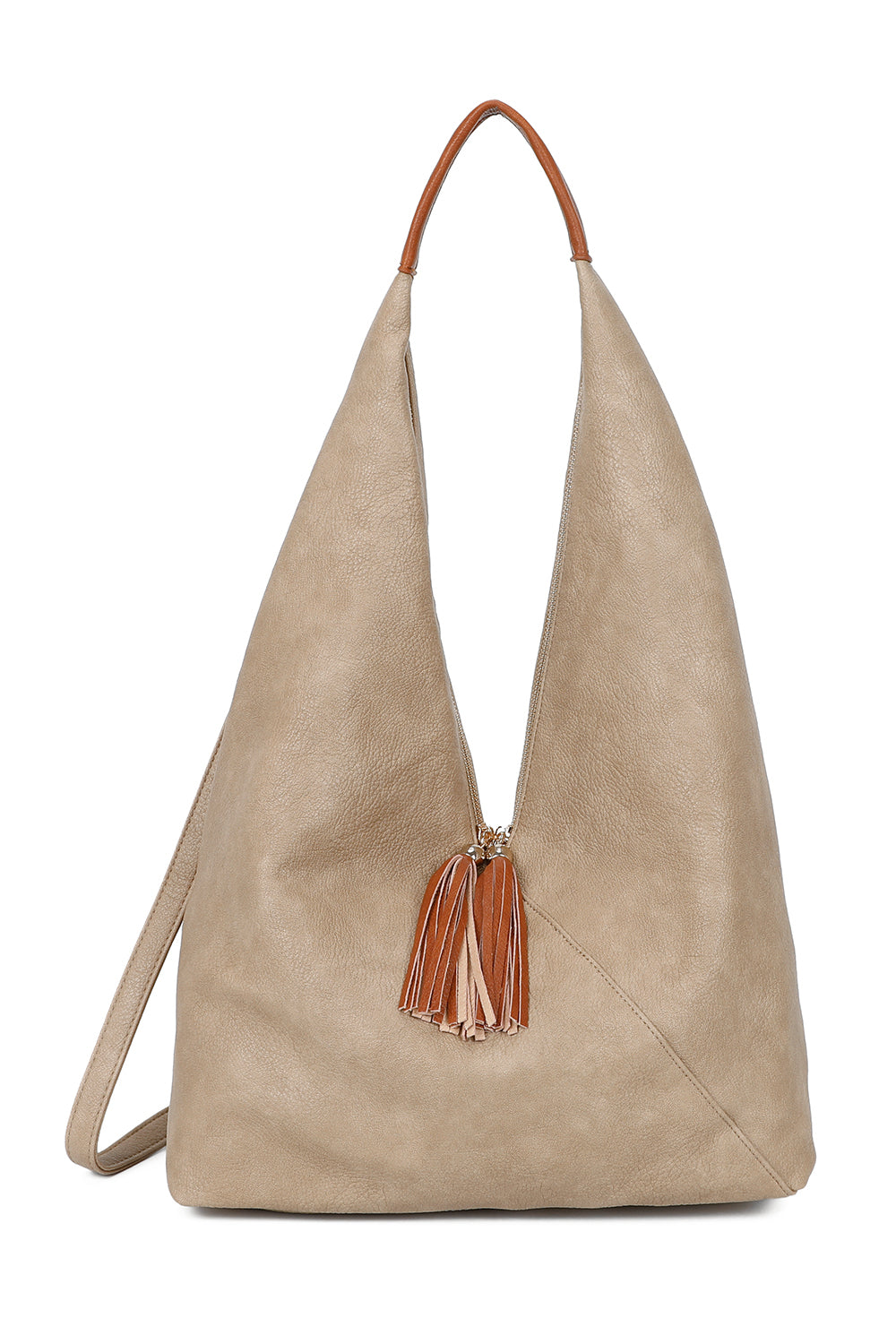 Dunne Tassel Zip PU Leather Hobo Shoulder Bag