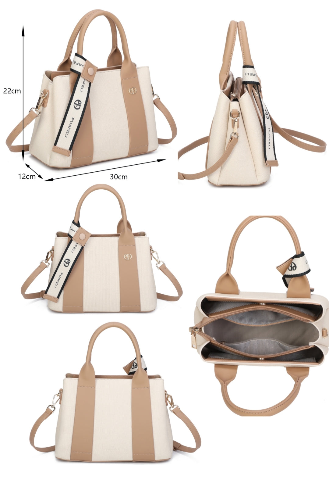 Mori PU Leather Triple Compartment Structured Canvas Top-Handle Tote Bag - RY250972