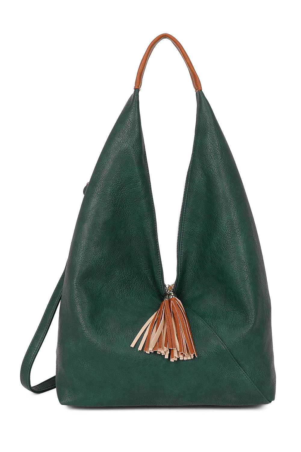 Dunne Tassel Zip PU Leather Hobo Shoulder Bag