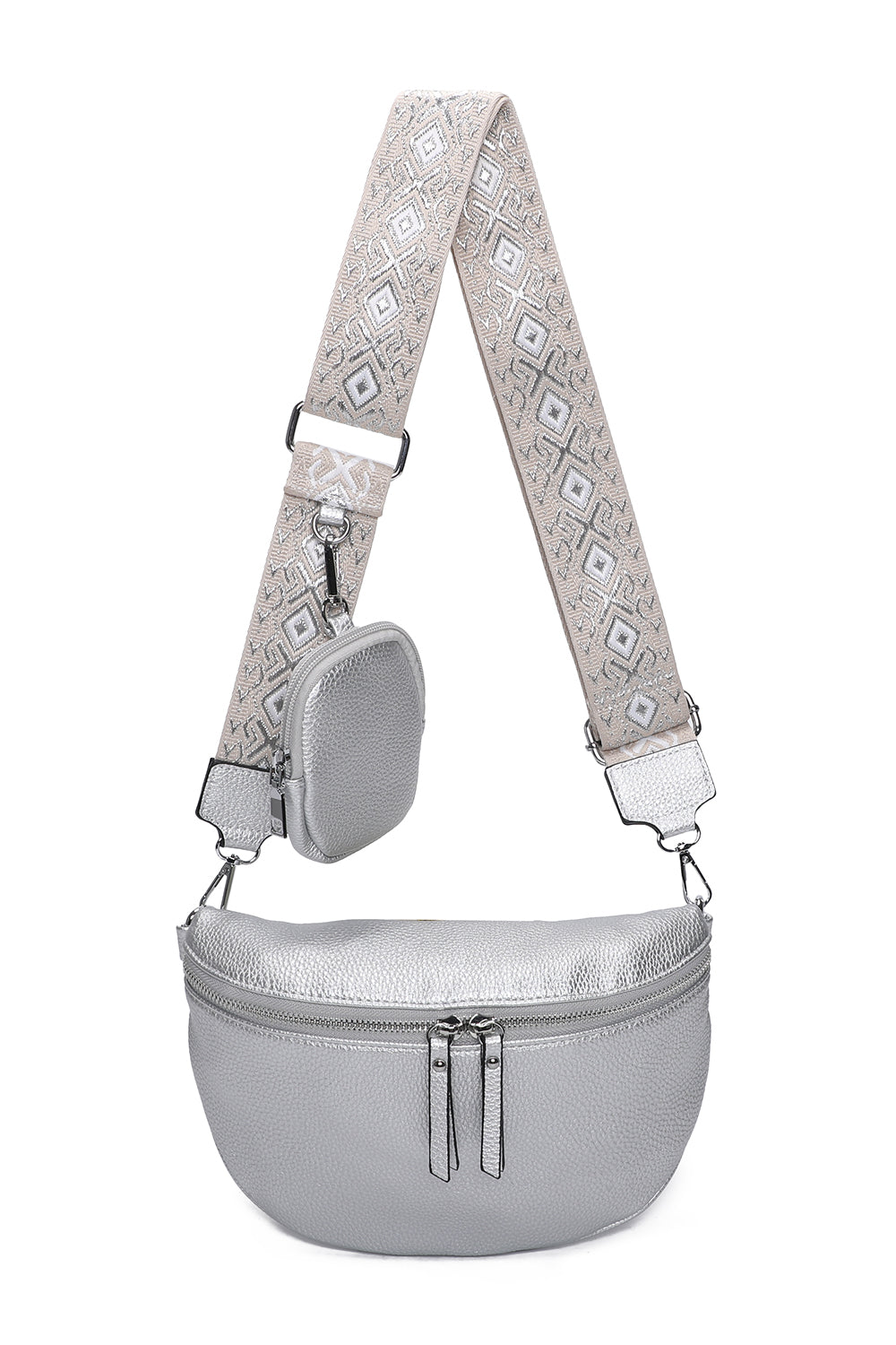 Mara Double Zip Crossbody Bag with Canvas Strap and Mini Purse