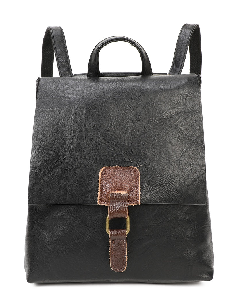 Allan Mini PU Leather Convertible Backpack Crossbody Bag with Real Leather Magnetic Fastening