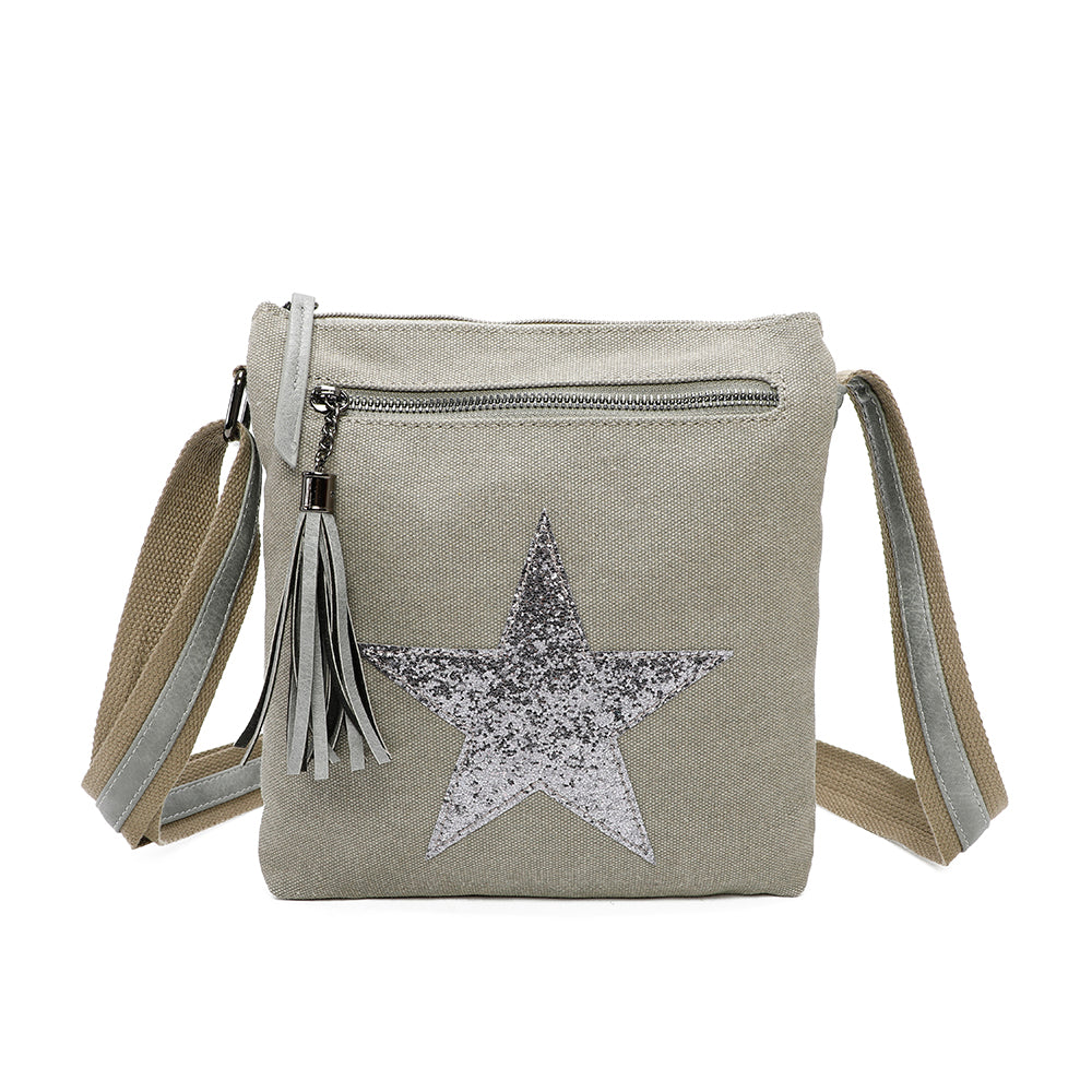 Triple Zip Star Tassel Crossbody Messenger Bag