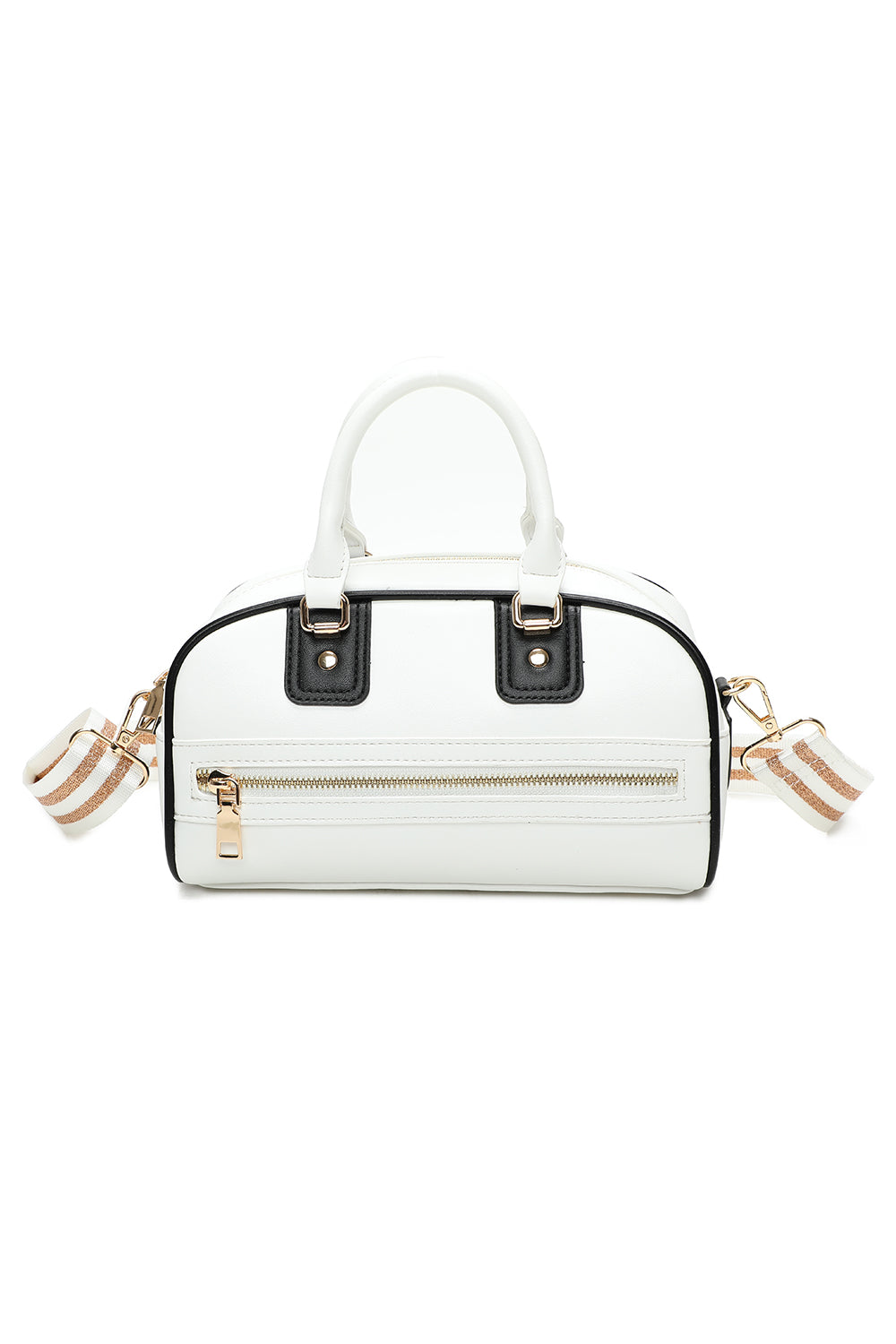 Cara Two-Tone Vegan Mini Sports-Style Handbag with Golden Glitter Patterned Strap