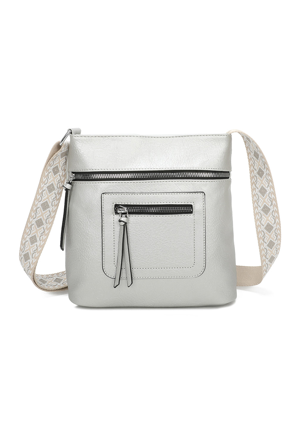 Iki Quadruple Zips PU Leather Crossbody Messenger Bag with Canvas Strap