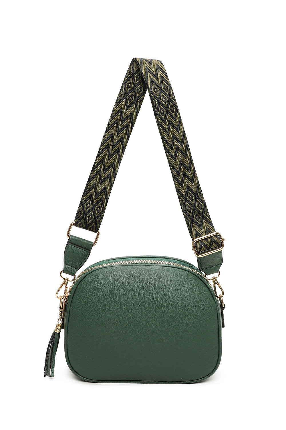 Nela Tassol Triple Zip Crossbody Bag with Canvas Strap