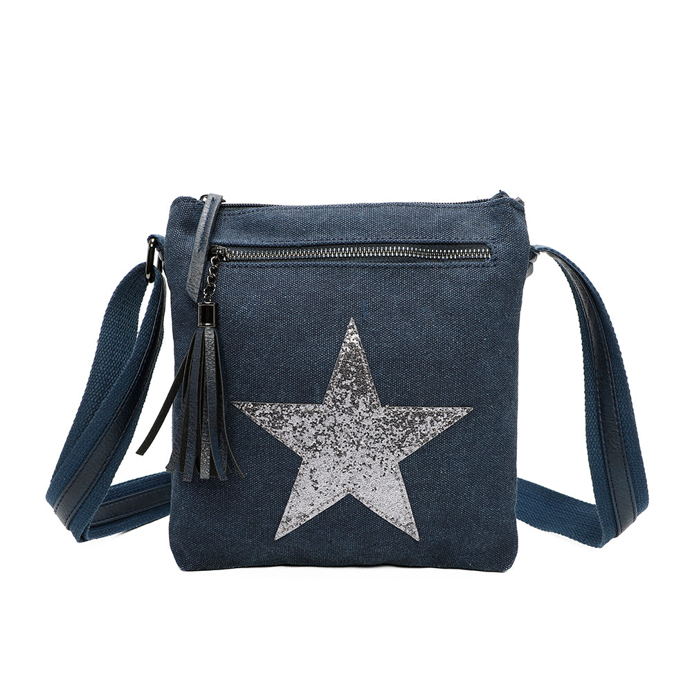 Triple Zip Star Tassel Crossbody Messenger Bag